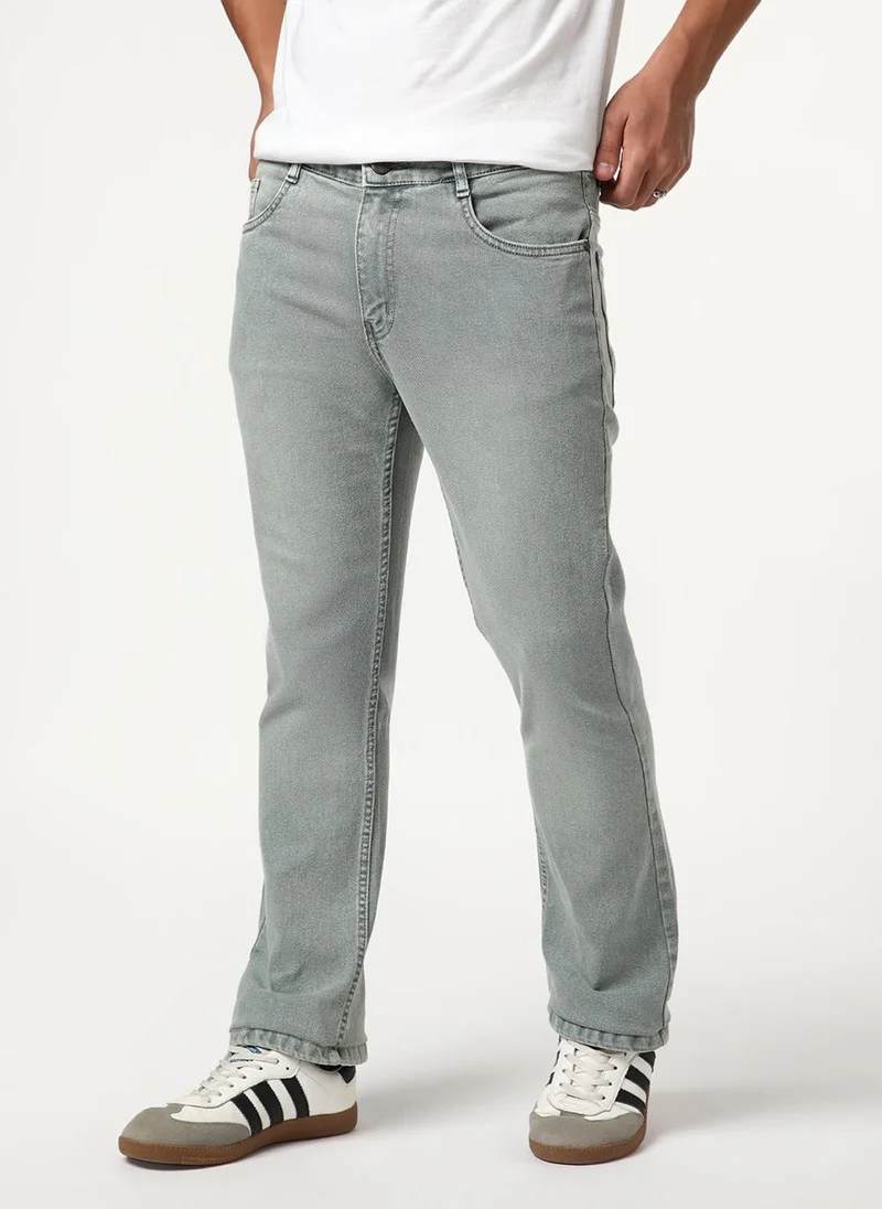 أوربانو فاشن Urbano Fashion Men's Light Grey Bootcut Fit Mid Rise Tinted Heavy Washed Jeans Stretchable